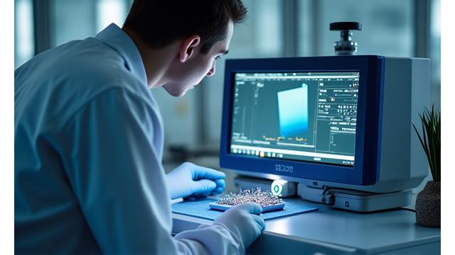 원자재 샘플을 분석하는 연구원